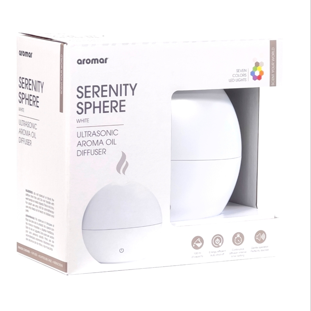 Serenity Sphere White Ultrasonic Aroma Oil Diffuser-NEW IN BOX